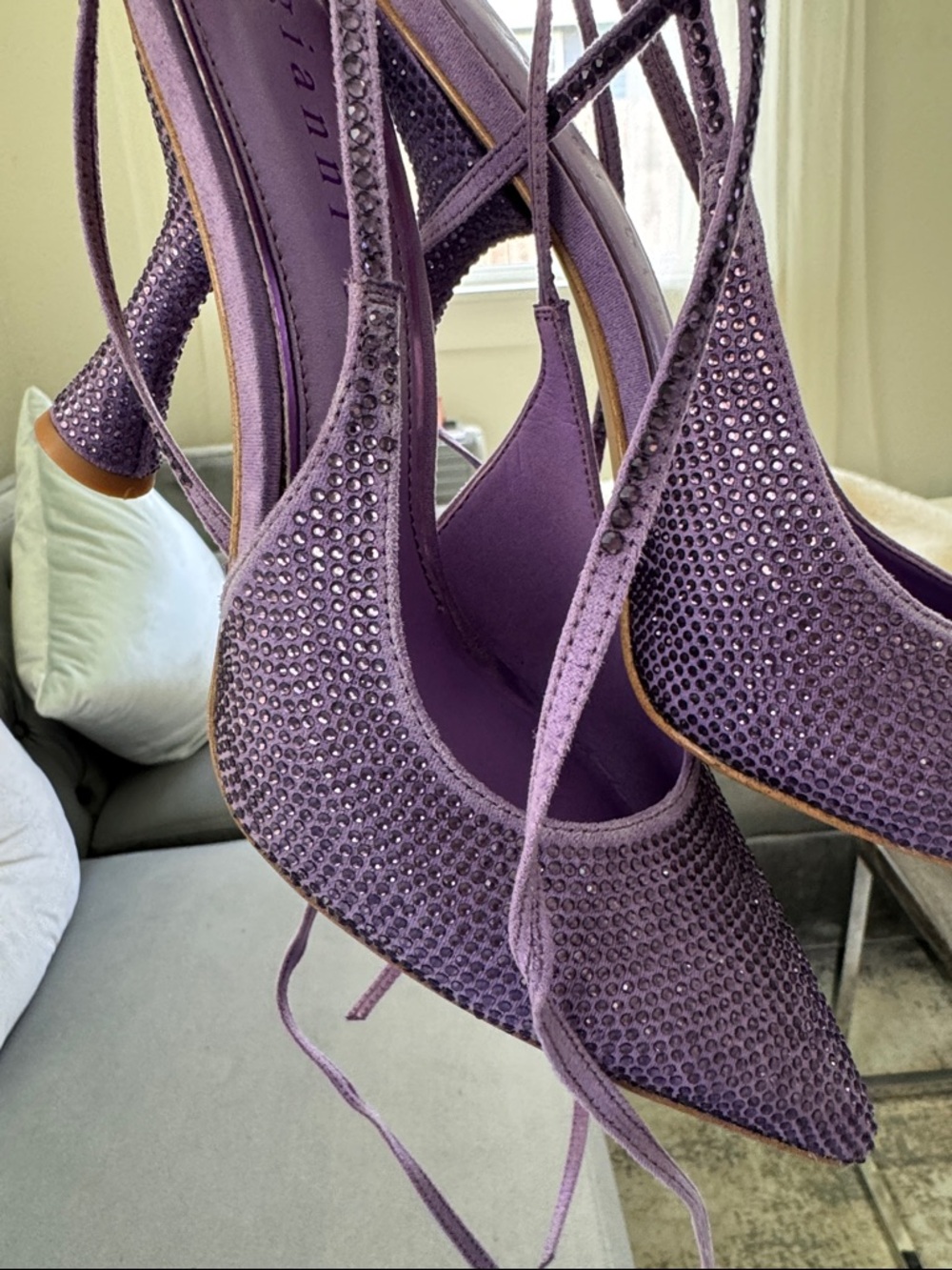 Gianni Bini Lavender Pointed-Toe Lace-Up Heels with crystals - Picture 4 of 6